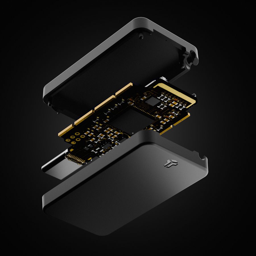 BitBox-Hardware-Wallet, Explosionsansicht mit Platine und Secure Chip